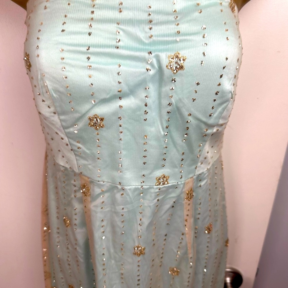 Minuet Mint Strapless Heavily Gold Glitter Embellished Bottom Formal Dress NWT S - Picture 11 of 16